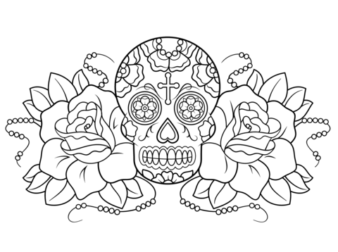 Sugar Skull And Roses Coloring Page